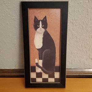 Tuxedo cat wooden wall hanging